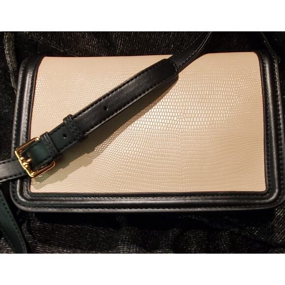 Jules Kay Mia Crossbody Bag Blush Lizard Vegan Leather Embossed With Black Trim